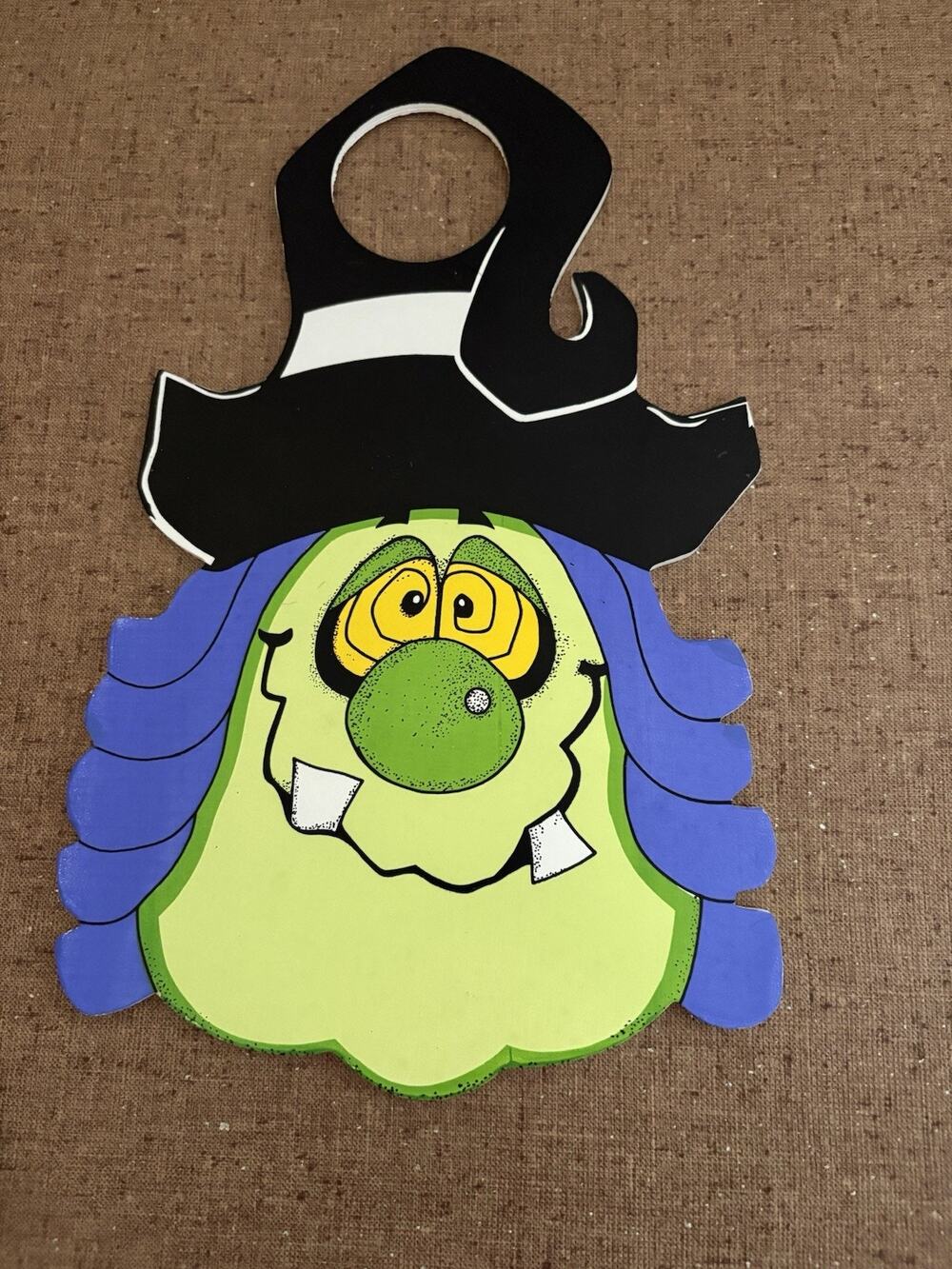 Halloween Witch Doorknob Or Wall Hang 12x7.5” Green Face Bloodshot Eyes